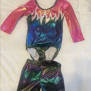 Shimmering Pink and Blue Kids Gymnastics Leotard with matching shorts